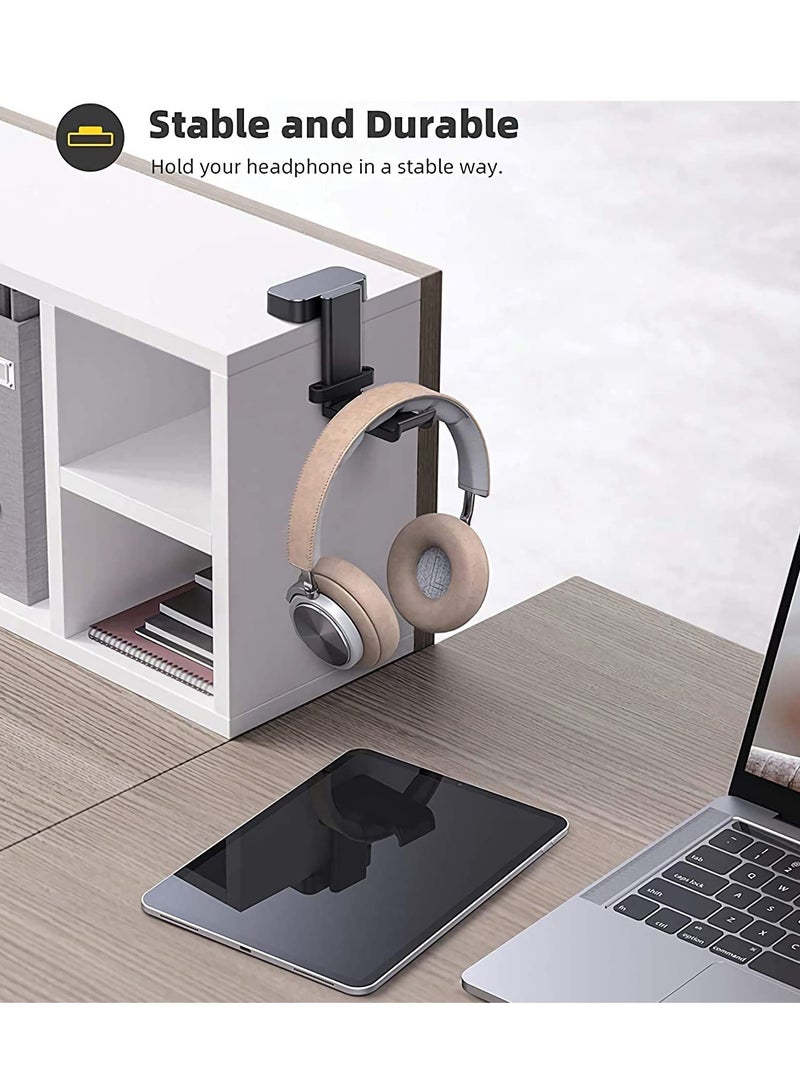 Adjustable Headphone Stand with Swivel Hook - Desktop Earphone Holder for Gaming Headsets, Kids' Headphones, and Wired Models - Compatible with Sony, Sennheiser, Beats, Xbox, and More - Black