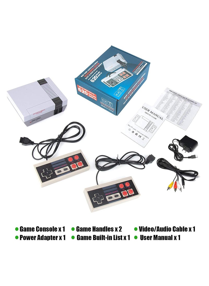 Retro Game Console with 620 Built-in Classic Games AV Output Suitable Gift for Kids and Birthdays