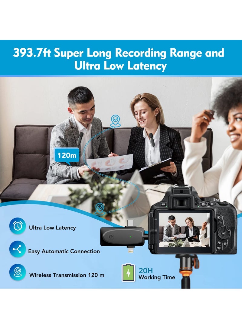 Wireless Dual Lavalier Microphone Set for iPhone iPad Android Phones and Cameras - Perfect for Video Recording