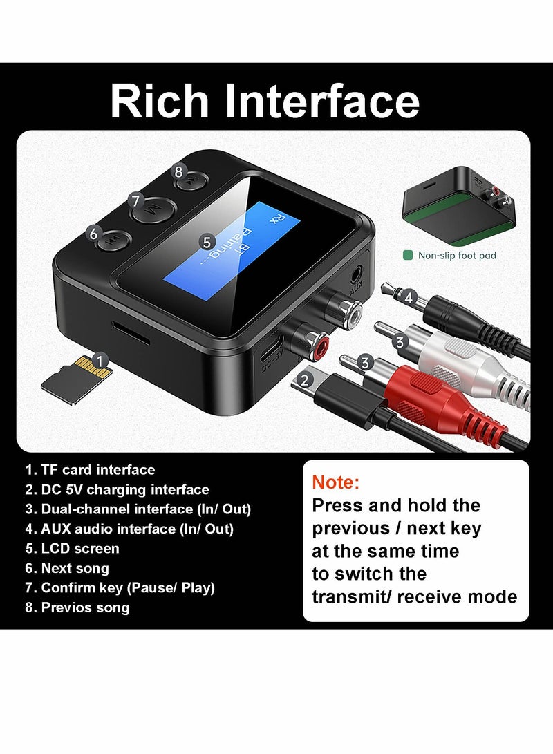 Bluetooth Transmitter, 2-in-1 Transmitter Receiver, 5.0 Audio Adapter, Support 3.5mm RCA TF Card for TV PC Speaker Headset Car