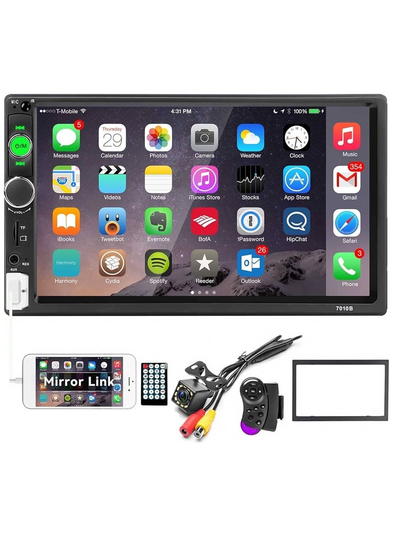 Double Din Car Stereo 7-Inch MP5 Player – Bluetooth, USB, AUX, FM | HD Rear Camera | Hands-Free Calling | Mirror Link | Touchscreen Multimedia Player for Car Audio