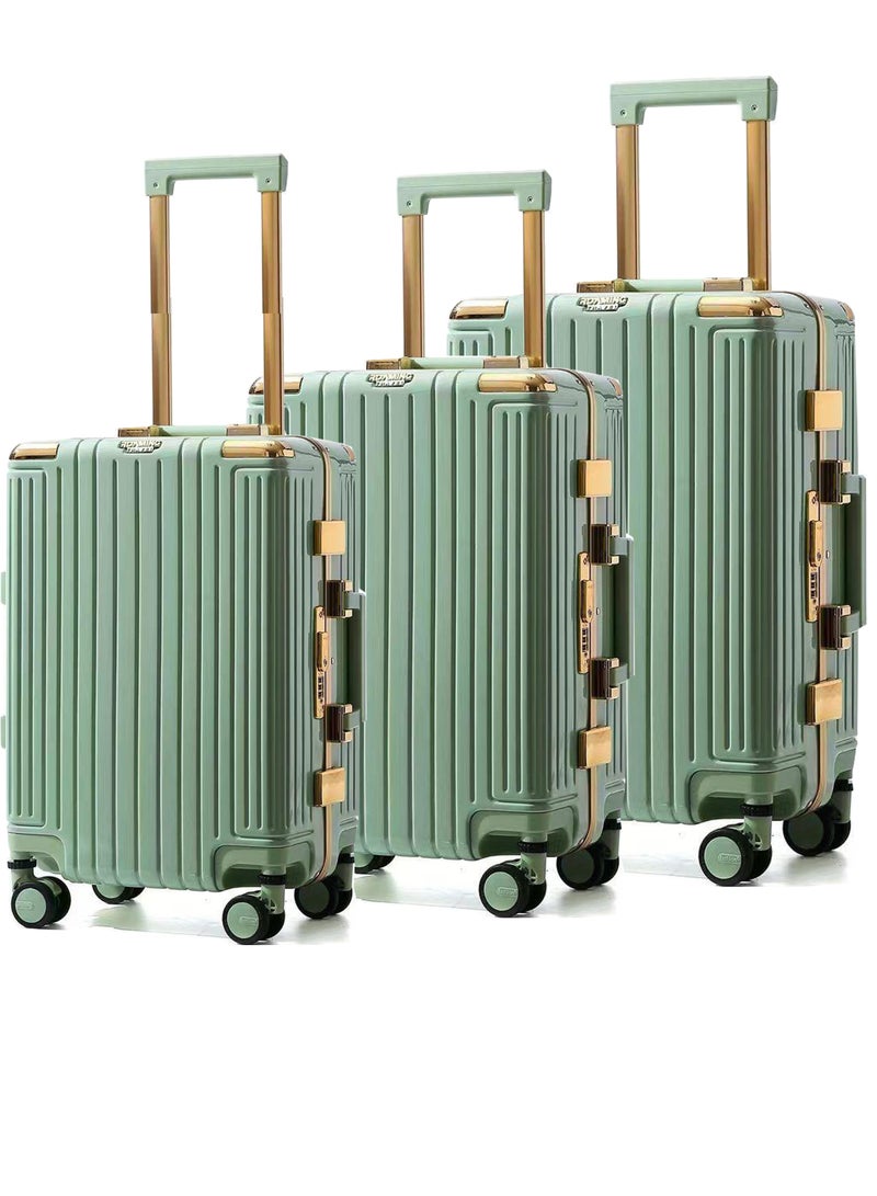 3 PCS TROLLEY LUGGAGE ALUMINUM FRAME POLY CARBON MATERIAL, LUGGAGE SUITCASE SET AND CABIN LUGGAGE BAG SET GREEN COLOUR