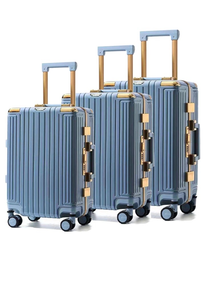 3 PCS TROLLEY LUGGAGE ALUMINUM FRAME POLY CARBON MATERIAL, LUGGAGE SUITCASE SET AND CABIN LUGGAGE BAG SET LIGHT BLUE COLOUR