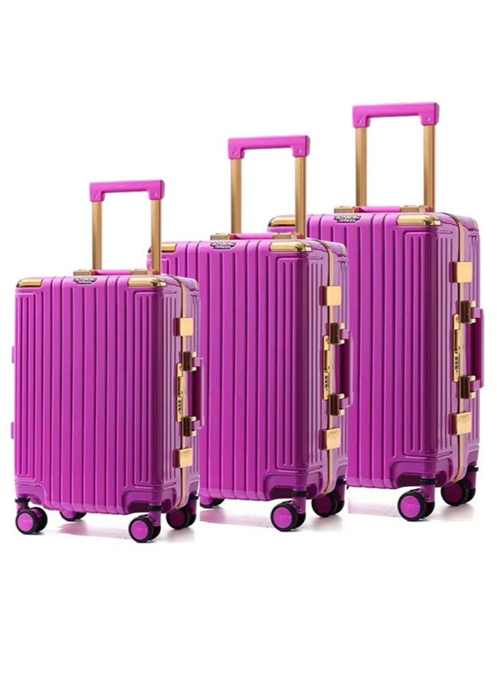 3 PCS TROLLEY LUGGAGE ALUMINUM FRAME POLY CARBON MATERIAL, LUGGAGE SUITCASE SET AND CABIN LUGGAGE BAG SET ROSE COLOUR