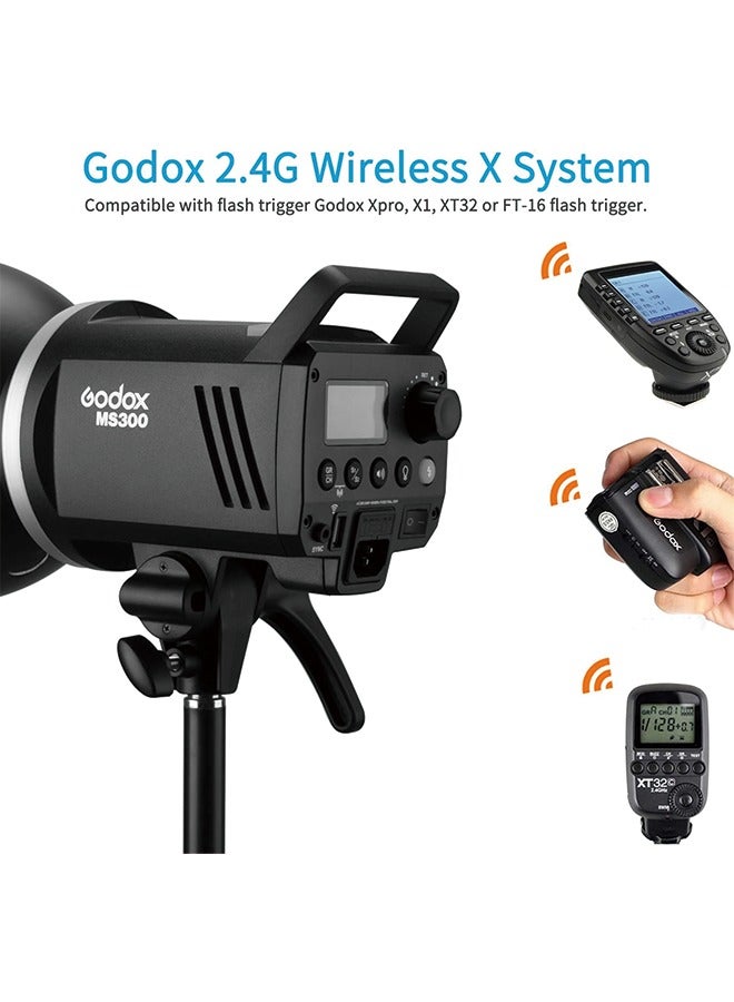 Godox MS300 Compact 300W Studio Flash,Small and Portable 2.4G Wireless X System GN58 5600K Monolight with Bowens Mount 150W Modeling Lamp, 0.1-1.3s Recycle Time Outstanding Output Stability