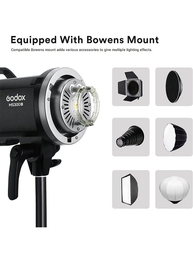 Godox MS300 Compact 300W Studio Flash,Small and Portable 2.4G Wireless X System GN58 5600K Monolight with Bowens Mount 150W Modeling Lamp, 0.1-1.3s Recycle Time Outstanding Output Stability