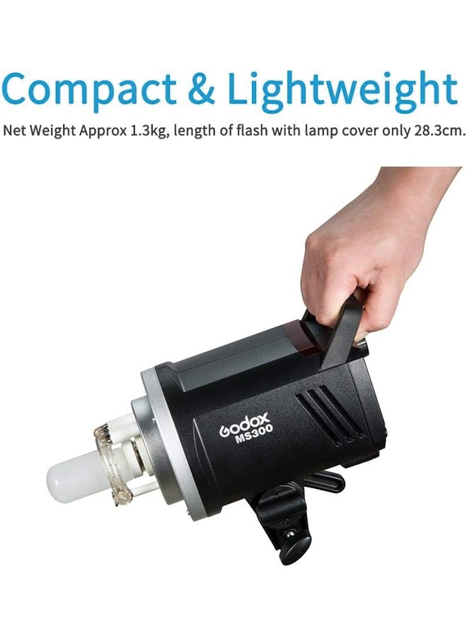 Godox MS300 Compact 300W Studio Flash,Small and Portable 2.4G Wireless X System GN58 5600K Monolight with Bowens Mount 150W Modeling Lamp, 0.1-1.3s Recycle Time Outstanding Output Stability