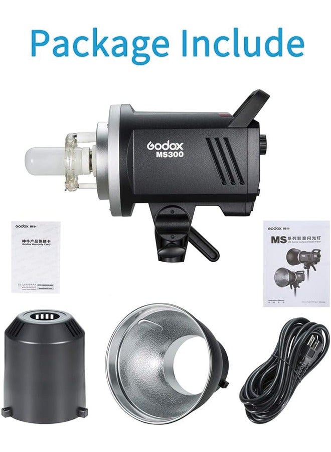 Godox MS300 Compact 300W Studio Flash,Small and Portable 2.4G Wireless X System GN58 5600K Monolight with Bowens Mount 150W Modeling Lamp, 0.1-1.3s Recycle Time Outstanding Output Stability