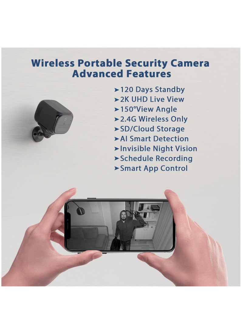 Mini Camera Wireless, Small Security Cameras Wireless Indoor, Cameras for Home Security, Nanny Camera WiFi,150° View,120 Days Standby Battery, Motion Alert, Night Vision,2K Live View,SD/Cloud