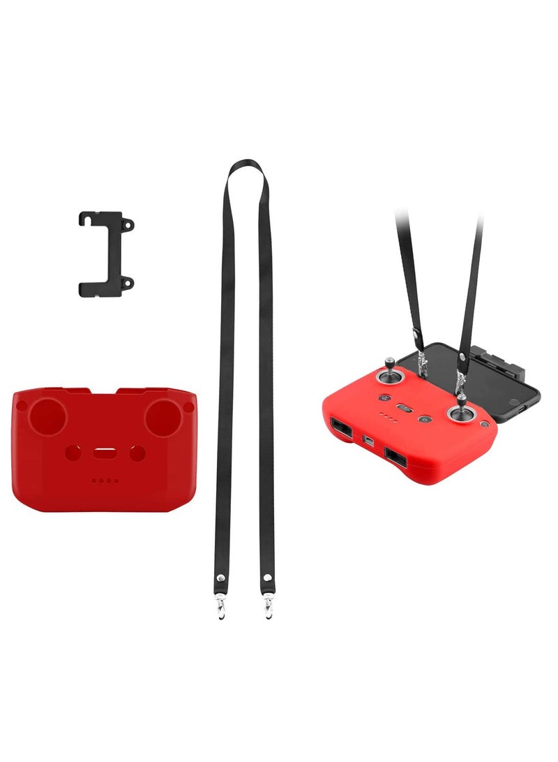 Silicone Protective Cover for DJI Mavic 3, Air 2S, Mavic Air 2, and Mini 2 Drone Remote Control with Lanyard and Anti-Drop Strap Clip (Red) - Essential Accessory for Safety and Style.