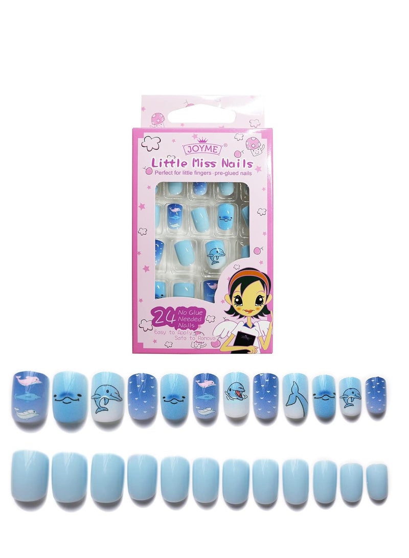 144 PCS Stick on Nails for Kids Children Press on Pre-glue Full Cover Candy Pattern Short False Nail Kits, Lovely Gift Little Girls Art Decoration