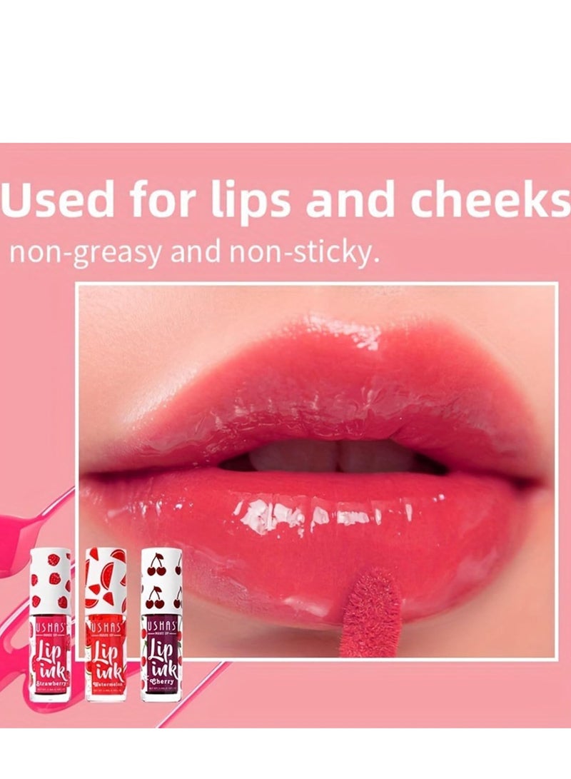 3 Colors Lip Tint Stain Set Velvet Watery Mini Moisturizing Long Wear Non-Sticky Liquid Lipstick Natural Color For Cheeks Makeup