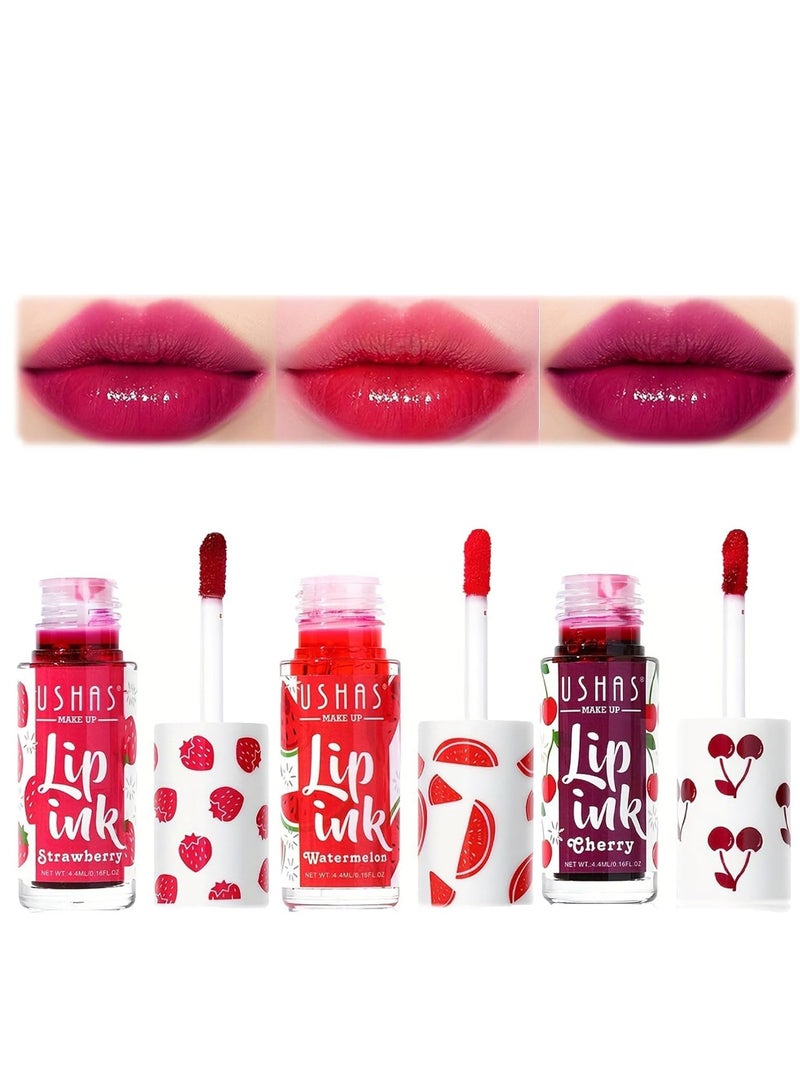 3 Colors Lip Tint Stain Set Velvet Watery Mini Moisturizing Long Wear Non-Sticky Liquid Lipstick Natural Color For Cheeks Makeup