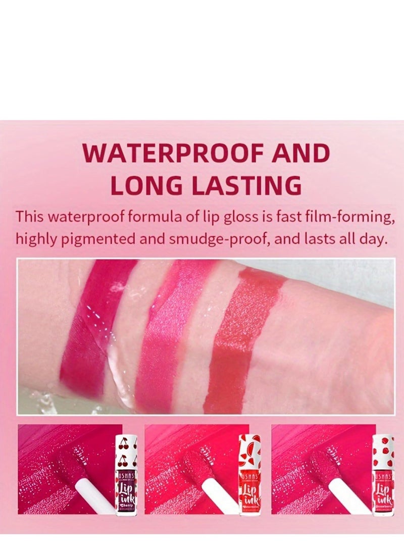 3 Colors Lip Tint Stain Set Velvet Watery Mini Moisturizing Long Wear Non-Sticky Liquid Lipstick Natural Color For Cheeks Makeup