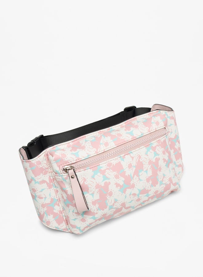 Floral Print Backpack with Detachable Front Pocket - 31x40x13 cm