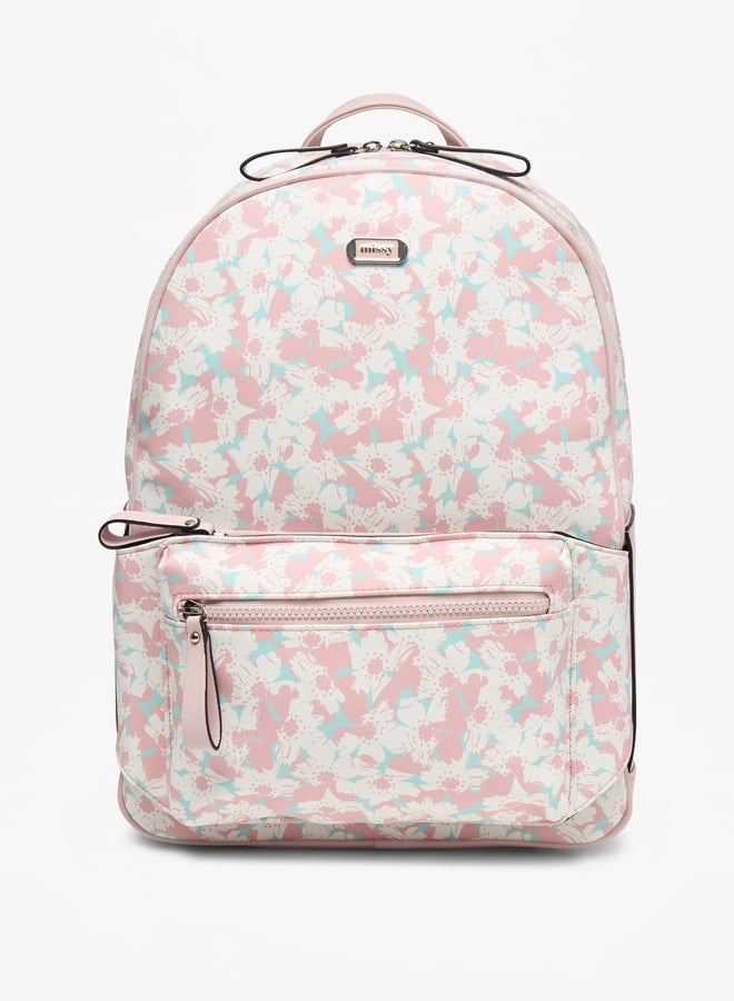 Floral Print Backpack with Detachable Front Pocket - 31x40x13 cm