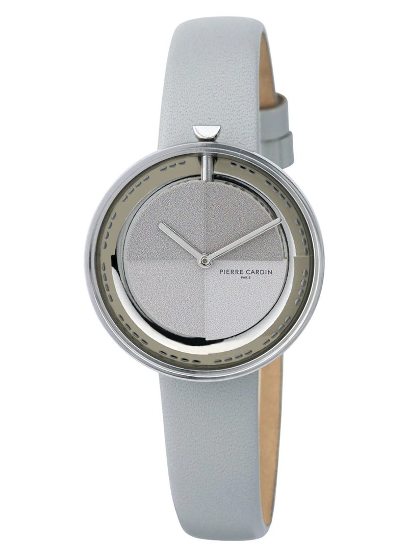 Pierre Cardin Stainless Steel Analog Women's Watch With Grey Leather Band CMA.0005