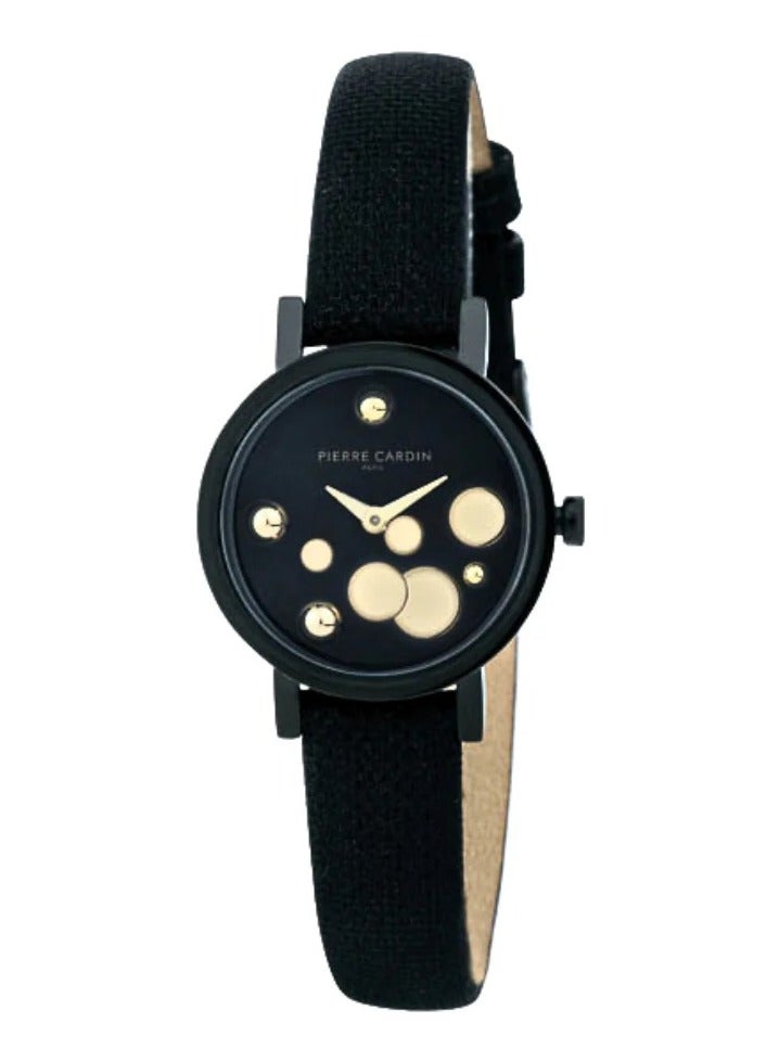 Pierre Cardin Stainless Steel Analog Women's Watch With Black Leather Band CCM.0513