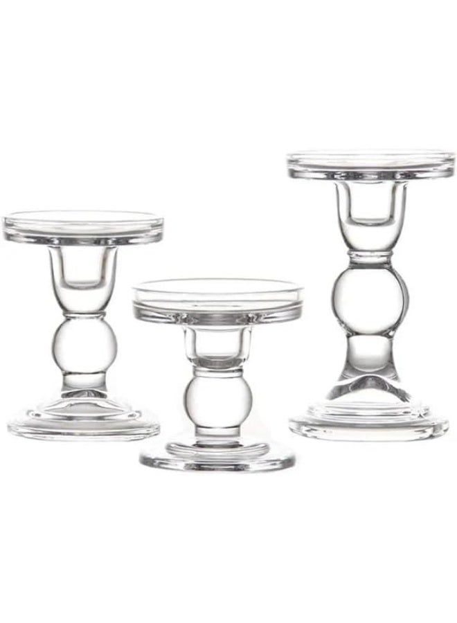 Clear Candle Glass Holder Set Of 3 Pieces For Wedding  And  Events  And  Home Accessories Invite A Piece Of Art Into Your Home 8X8X15Cm Transparent