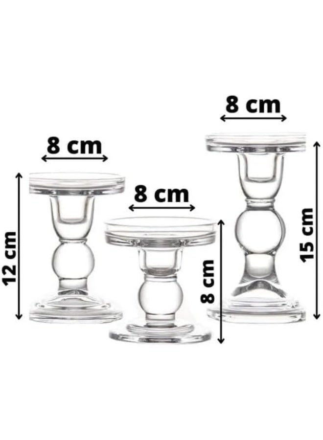 Clear Candle Glass Holder Set Of 3 Pieces For Wedding  And  Events  And  Home Accessories Invite A Piece Of Art Into Your Home 8X8X15Cm Transparent