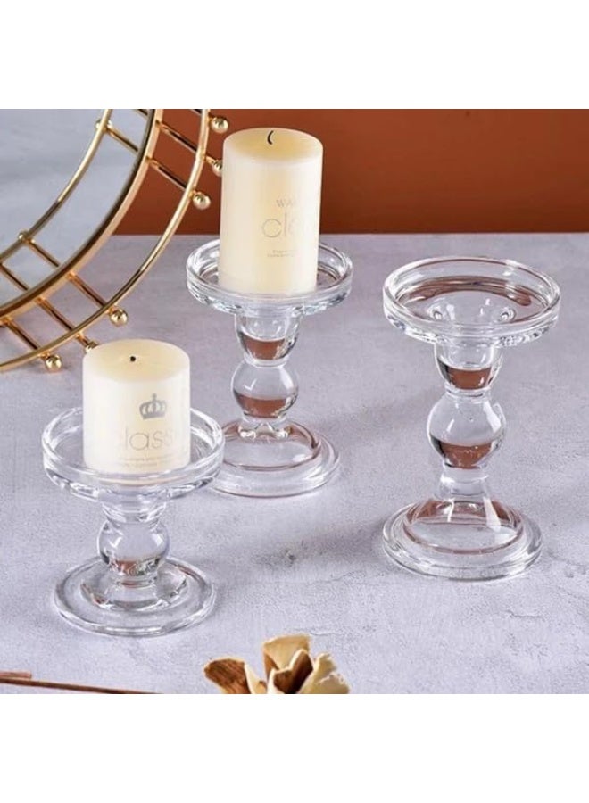 Clear Candle Glass Holder Set Of 3 Pieces For Wedding  And  Events  And  Home Accessories Invite A Piece Of Art Into Your Home 8X8X15Cm Transparent