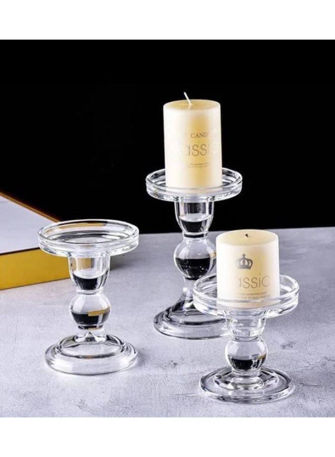 Clear Candle Glass Holder Set Of 3 Pieces For Wedding  And  Events  And  Home Accessories Invite A Piece Of Art Into Your Home 8X8X15Cm Transparent