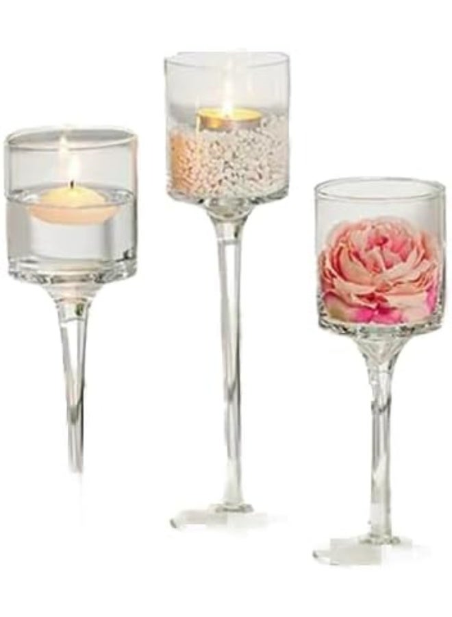 Clear Glass Candle Holder - Set Of 3 Pieces