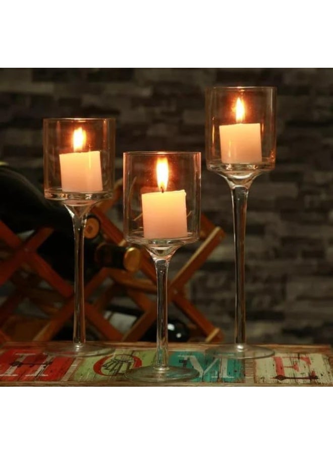 Clear Glass Candle Holder - Set Of 3 Pieces