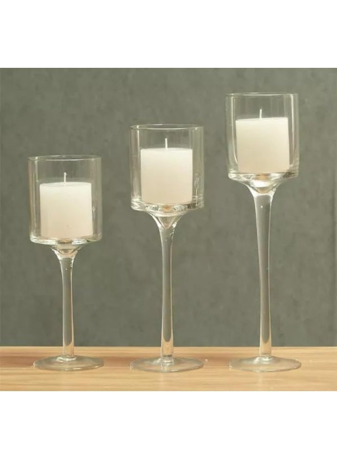 Clear Glass Candle Holder - Set Of 3 Pieces