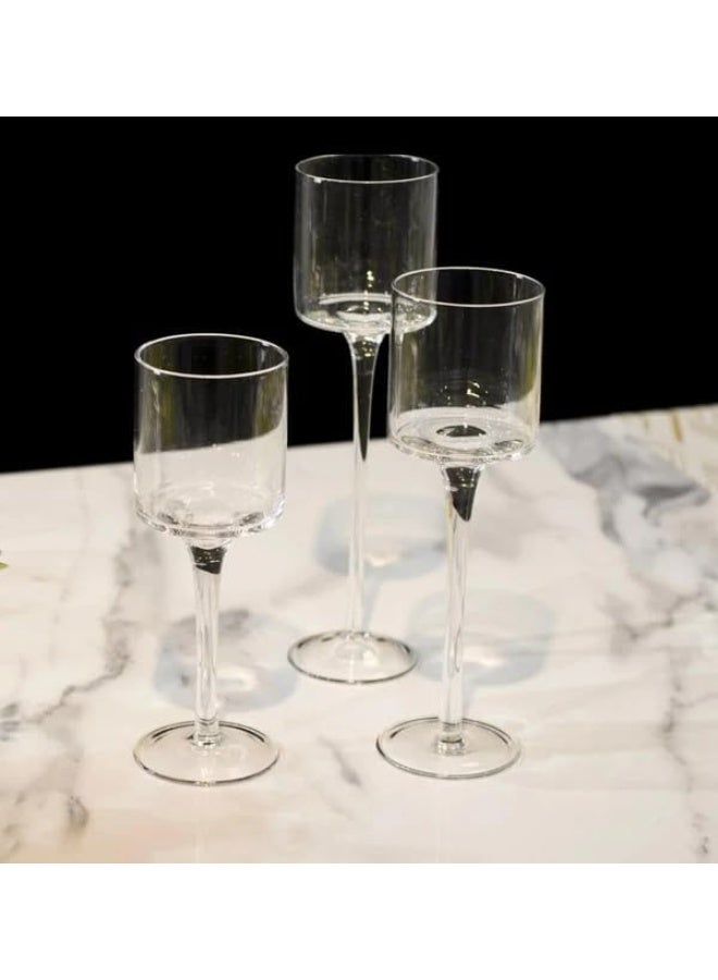 Clear Glass Candle Holder - Set Of 3 Pieces