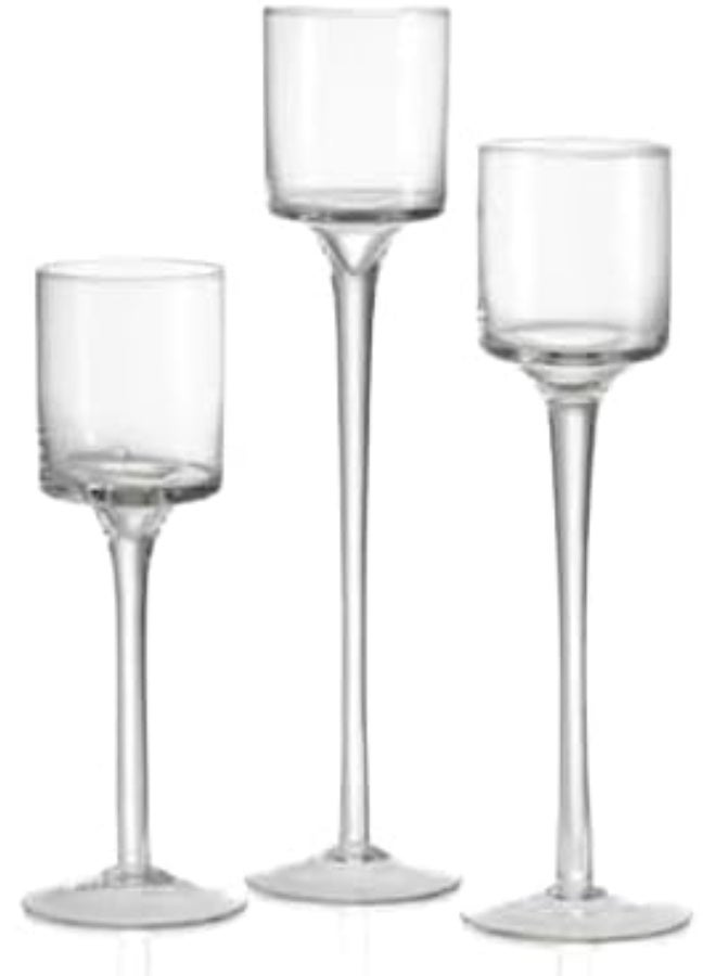 Clear Glass Candle Holder - Set Of 3 Pieces