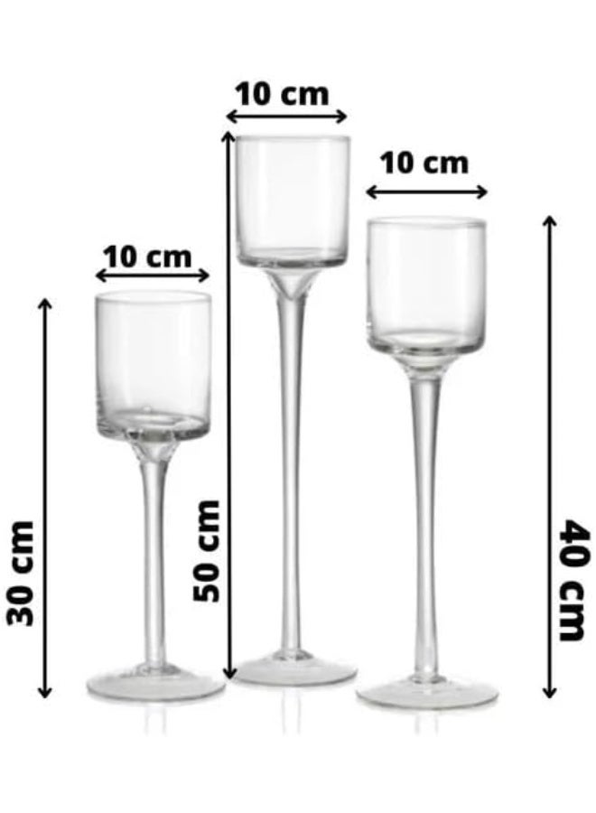 Clear Glass Candle Holder - Set Of 3 Pieces