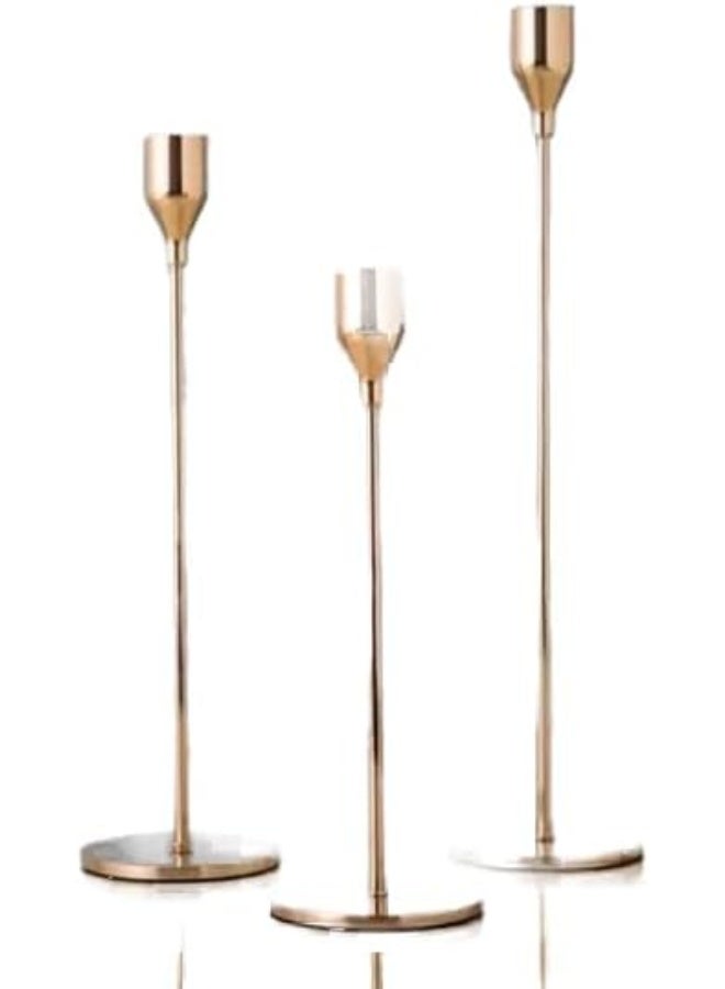 Elegant Candle Holder Set Of 3 Pieces 10X10X32Cm Gold