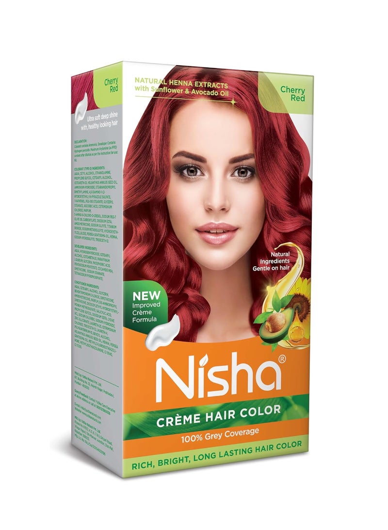 Nisha Creme Hair Color, Permanent Long-Lasting Red Hair Color, Ultra Soft Shiny Hair, All Types of Hair, Cherry Red, 120 gm