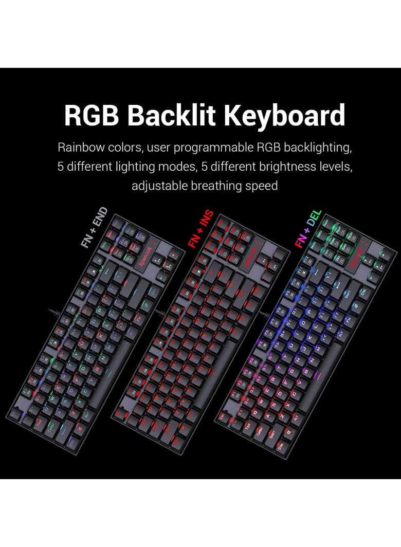 87-Key K552 Kumara RGB Mechanical Keyboard | Red Switches | Compact Design | Adjustable Backlighting