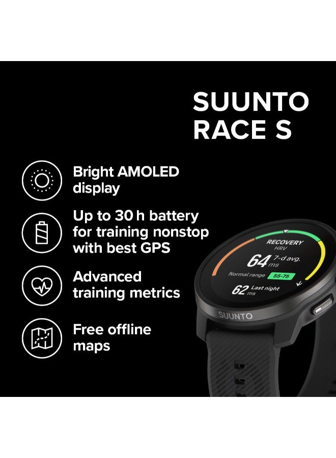 Race Stainless Performance Watch | 45mm HD AMOLED Screen, Digital Crown, HRV, Race, Train, Recover, Long Battery, Offline Maps, Dual-band GPS/GNSS, 95+ Sports Mode, Planner - All Black