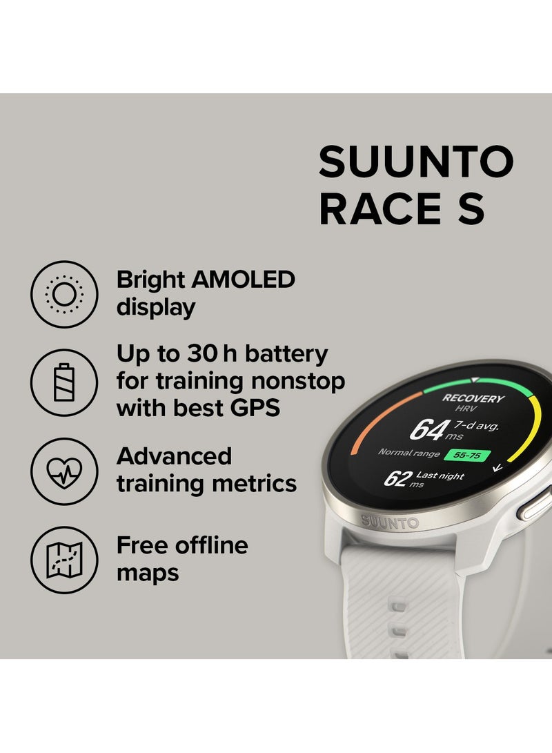 Race S Stainless Performance Watch | 45mm HD AMOLED Screen, Digital Crown, HRV, Race, Train, Recover, Long Battery, Offline Maps, Dual-band GPS/GNSS, 95+ Sports Mode, Planner - Powder Grey