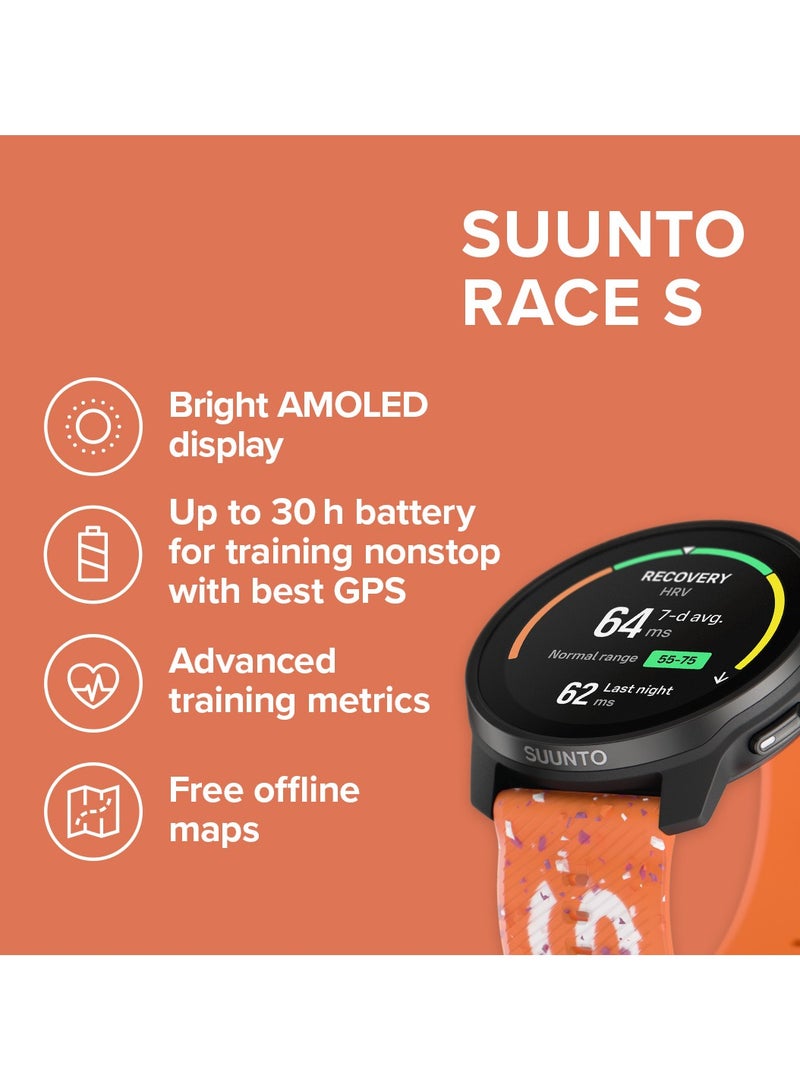 Race S Stainless Performance Watch | 45mm HD AMOLED Screen, Digital Crown, HRV, Race, Train, Recover, Long Battery, Offline Maps, Dual-band GPS/GNSS, 95+ Sports Mode, Planner - Power Orange