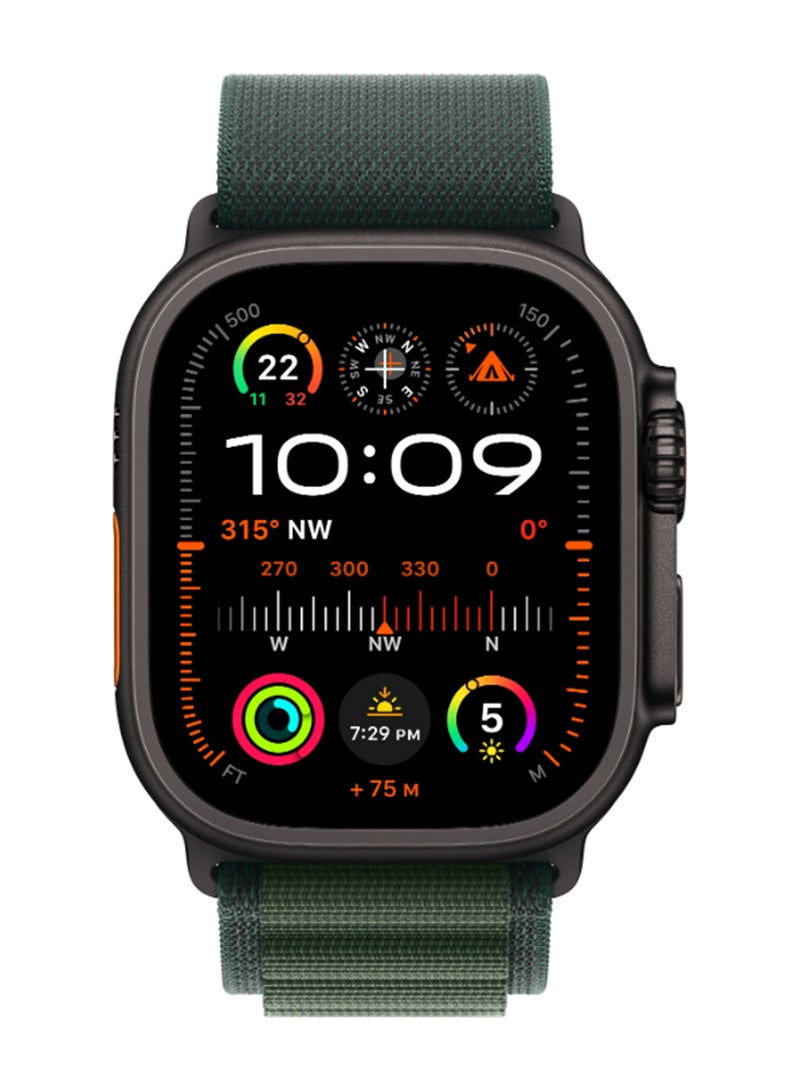 Watch Ultra 2 (2024) GPS + Cellular 49mm Black Titanium Case With Dark Green Alpine Loop - Large