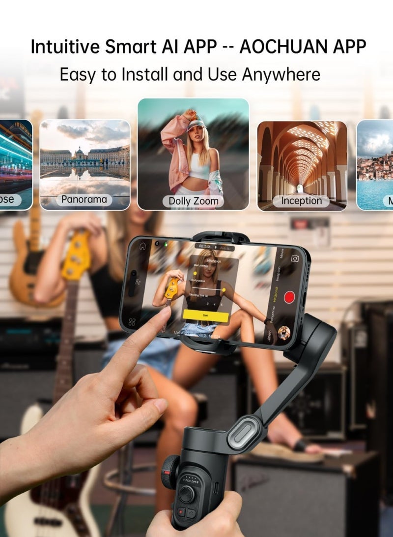 AOCHUAN XE Phone Gimbal Stabilizer 3-Axis Smartphone Foldable Gimbal for iPhone Gimble with Focus Wheel TikTok YouTube Vlog Stabilizer for iPhone 15 14 13 12 Pro Max & Android - Smart XE