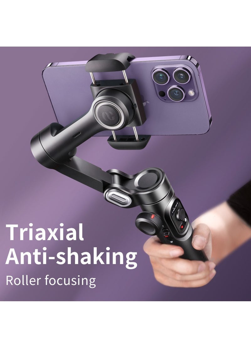 AOCHUAN XE Phone Gimbal Stabilizer 3-Axis Smartphone Foldable Gimbal for iPhone Gimble with Focus Wheel TikTok YouTube Vlog Stabilizer for iPhone 15 14 13 12 Pro Max & Android - Smart XE