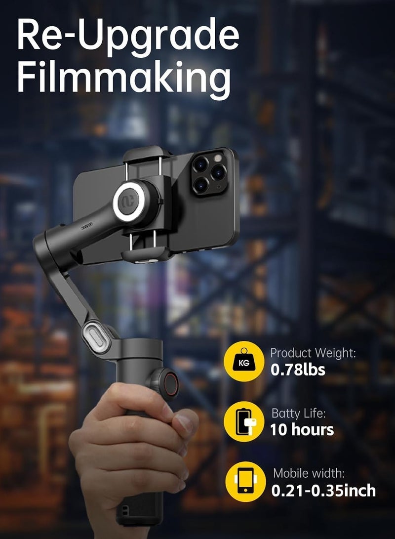 AOCHUAN XE Phone Gimbal Stabilizer 3-Axis Smartphone Foldable Gimbal for iPhone Gimble with Focus Wheel TikTok YouTube Vlog Stabilizer for iPhone 15 14 13 12 Pro Max & Android - Smart XE