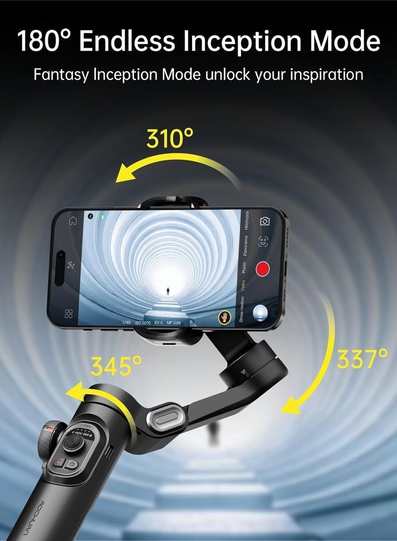 AOCHUAN XE Phone Gimbal Stabilizer 3-Axis Smartphone Foldable Gimbal for iPhone Gimble with Focus Wheel TikTok YouTube Vlog Stabilizer for iPhone 15 14 13 12 Pro Max & Android - Smart XE