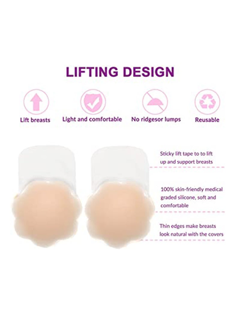 Reusable Adhesive Silicone Nipple Covers - Skin Color, Invisible, Breathable Breast Pads in Plum Blossom Shape for Women, Perfect for F Cup and Above