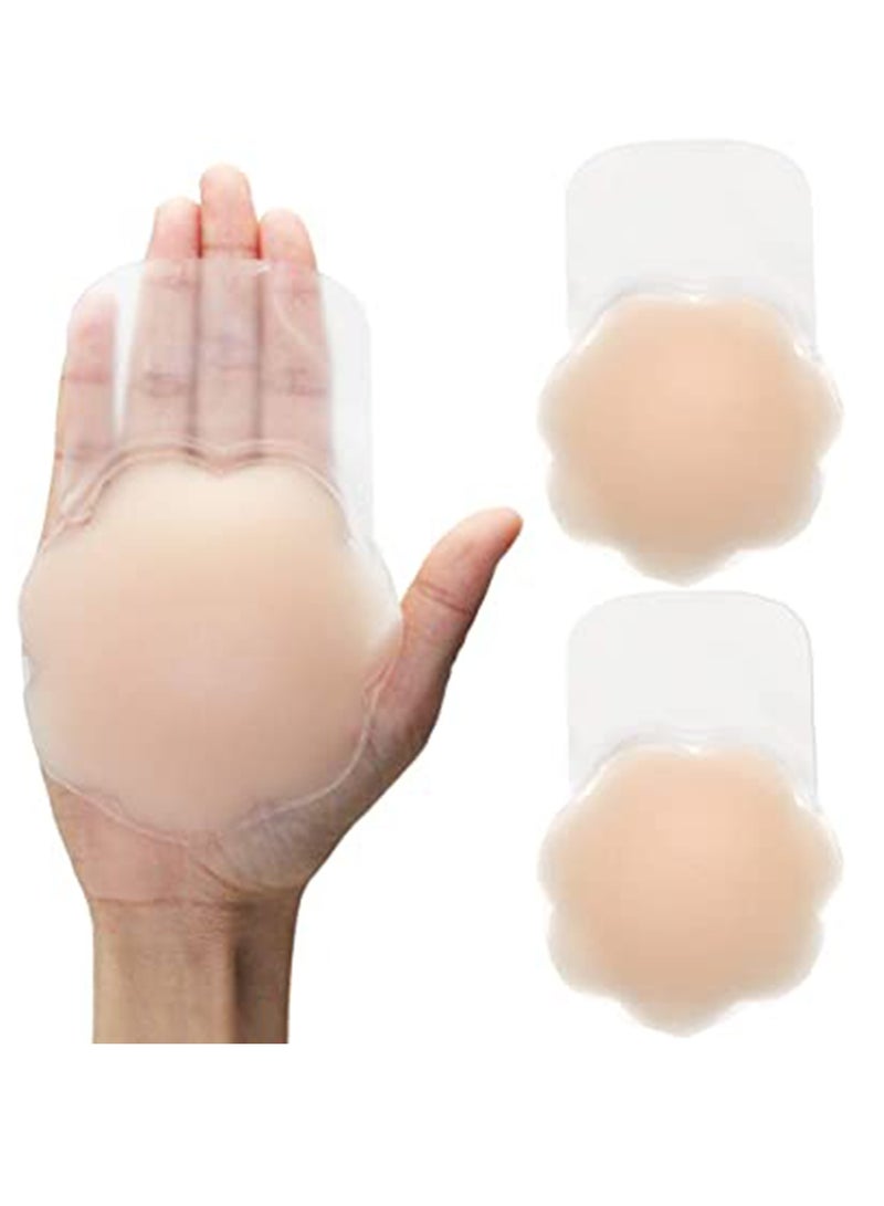 Reusable Adhesive Silicone Nipple Covers - Skin Color, Invisible, Breathable Breast Pads in Plum Blossom Shape for Women, Perfect for F Cup and Above