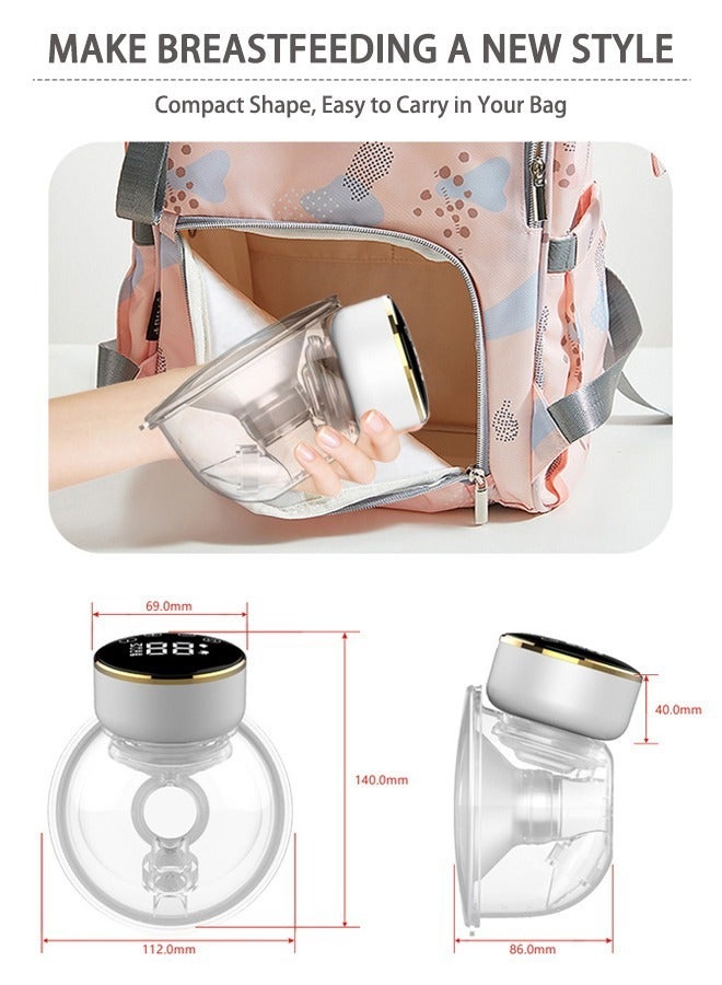 Wearable Electric Breast Pump With 3 Modes And LCD Display, Pink