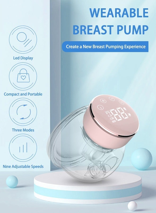 Wearable Electric Breast Pump With 3 Modes And LCD Display, Pink