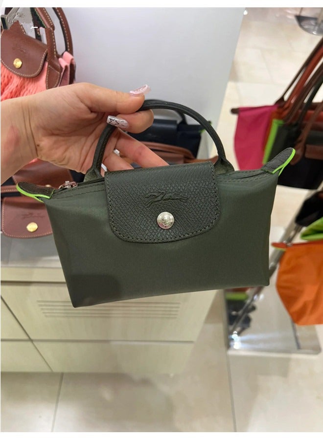 Longchamp Women's Classic Fashion Versatile Mini Makeup Bag Handbag Shoulder Bag Handheld Small Bag Forest Green