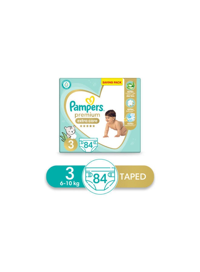 2-Pack Premium EXTRA CARE Diapers, Size 3, Saving Pack, 84 Baby Diapers