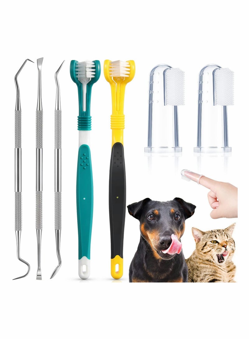 7 Pieces Dog Teeth Cleaning Kit Includes Dental Tooth Scaler and Scraper Stainless Steel Tarter Remover 3 Head Toothbrush Silicone Finger Plaque Tools